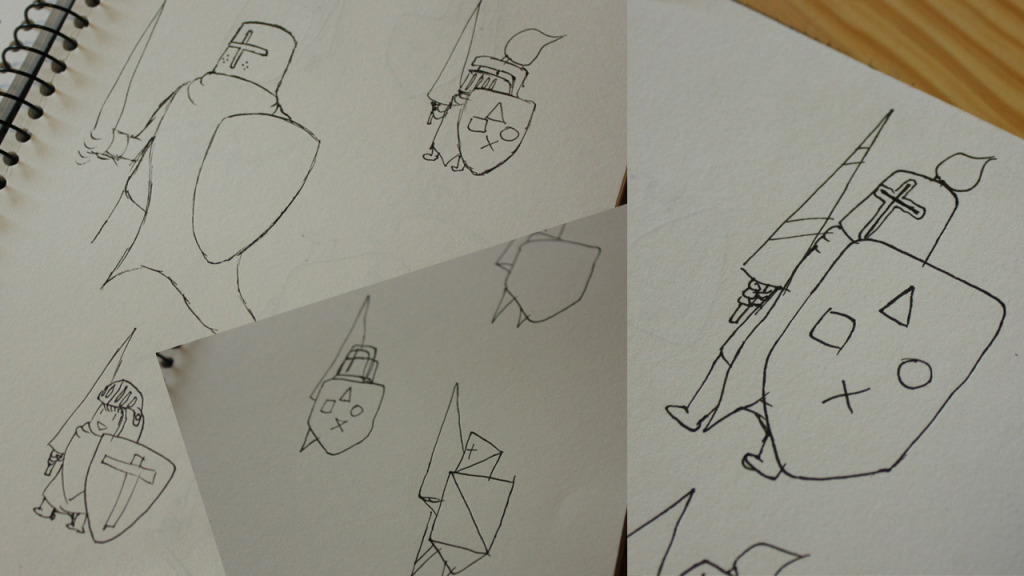 First step to designing the Game Crusaders' logo was to do some sketching in my idea book.